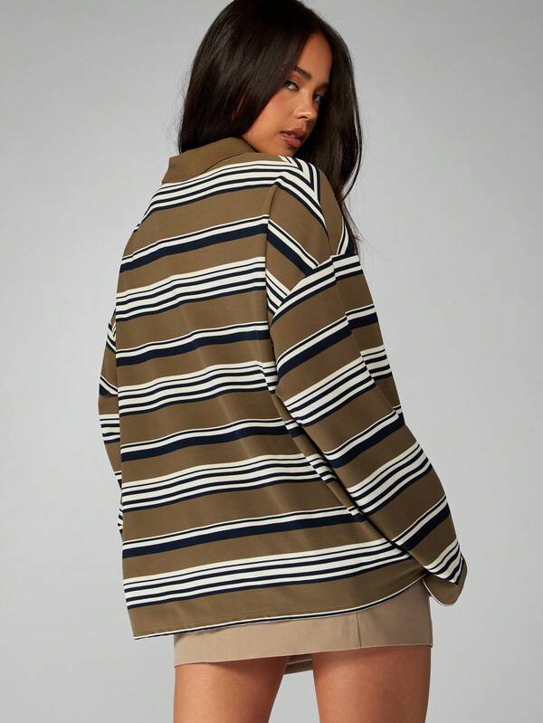 Missguided MISSGUIDED Oversized Rugby Polo With Striped Pattern And Drop Shoulder