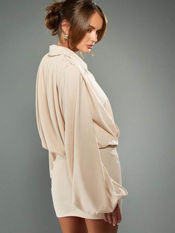 Missguided MISSGUIDED Oversized Satin Blouse With Puff Sleeves