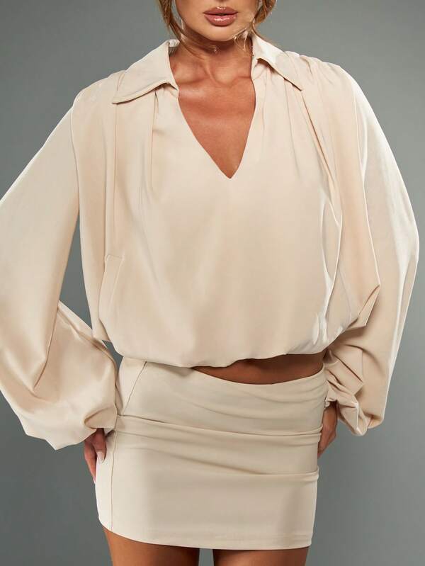 Missguided MISSGUIDED Oversized Satin Blouse With Puff Sleeves