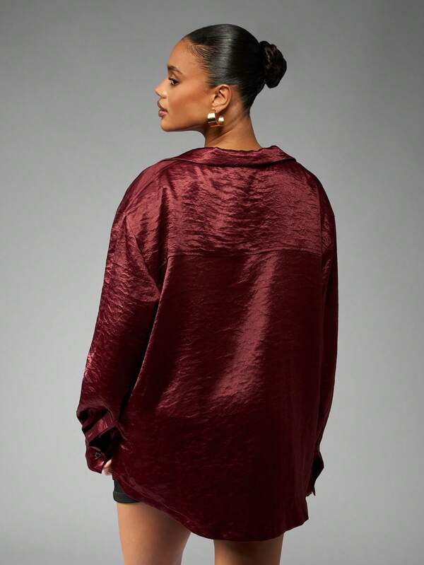 Missguided MISSGUIDED Oversized Satin Button Down Collared Blouse