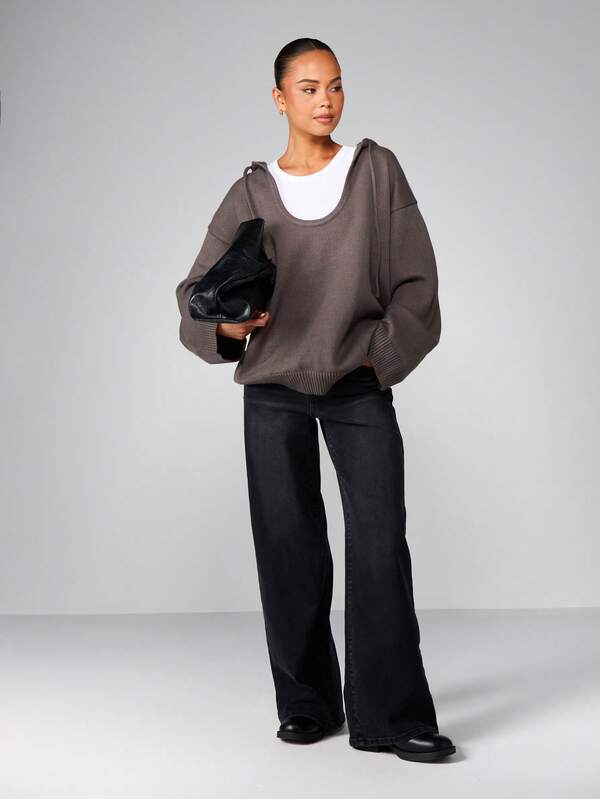 Missguided MISSGUIDED Oversized Scoop Neck Hoodie With Long Sleeves