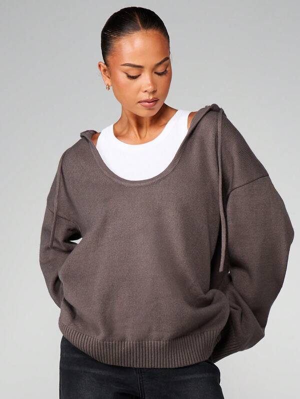 missguided MISSGUIDED Oversized Scoop Neck Hoodie With Long Sleeves