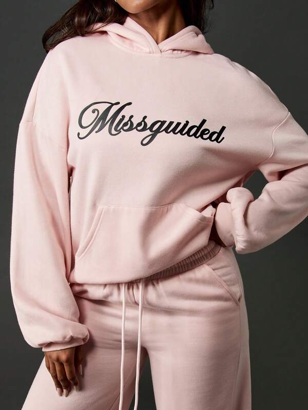 Missguided MISSGUIDED Oversized Script Logo Hoodie With Centre Pocket