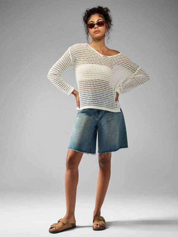 Missguided MISSGUIDED Oversized See Through Crochet Knit Sweater