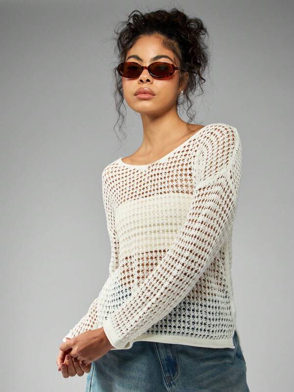 Missguided MISSGUIDED Oversized See Through Crochet Knit Sweater