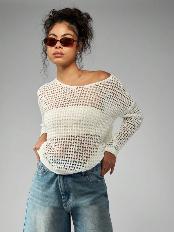 missguided MISSGUIDED Oversized See Through Crochet Knit Sweater