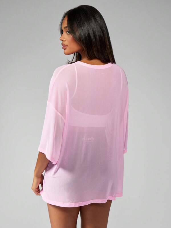 Missguided MISSGUIDED Oversized Sheer Mesh Cover Up T-Shirt