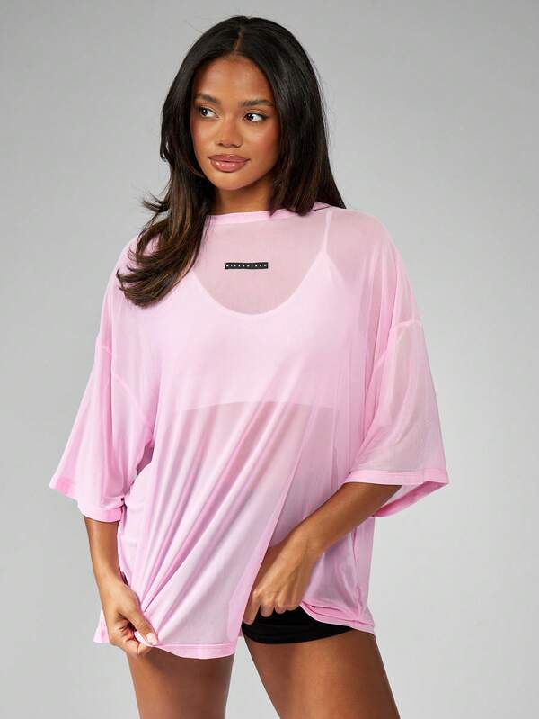 Missguided MISSGUIDED Oversized Sheer Mesh Cover Up T-Shirt