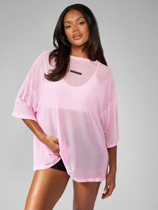 missguided MISSGUIDED Oversized Sheer Mesh Cover Up T-Shirt