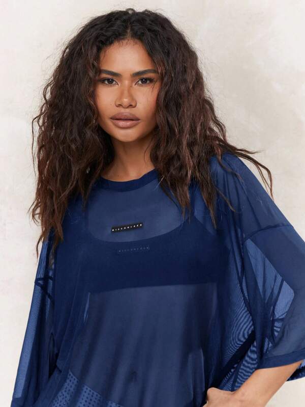 Missguided MISSGUIDED Oversized Sheer Mesh Top With Perforated Panel