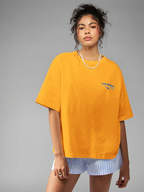 Missguided MISSGUIDED Oversized Shell Print Cotton Blend Casual T Shirt