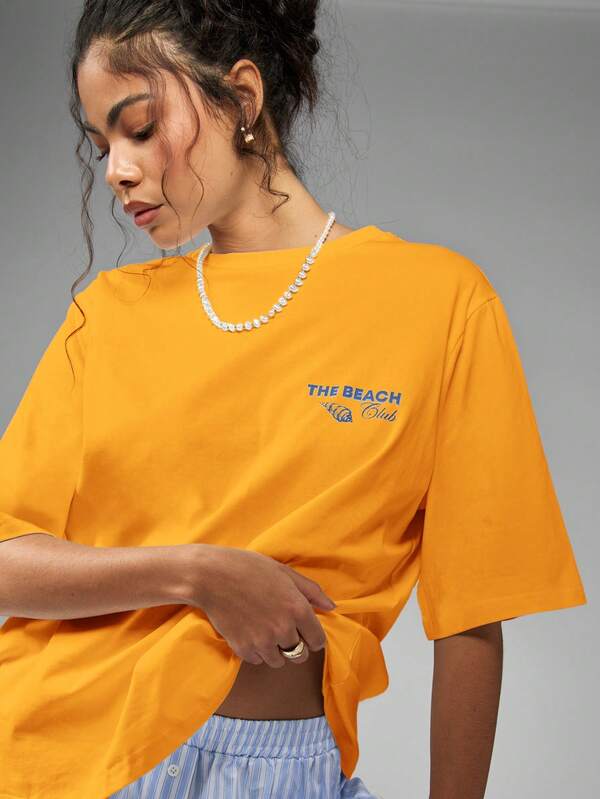 Missguided MISSGUIDED Oversized Shell Print Cotton Blend Casual T Shirt