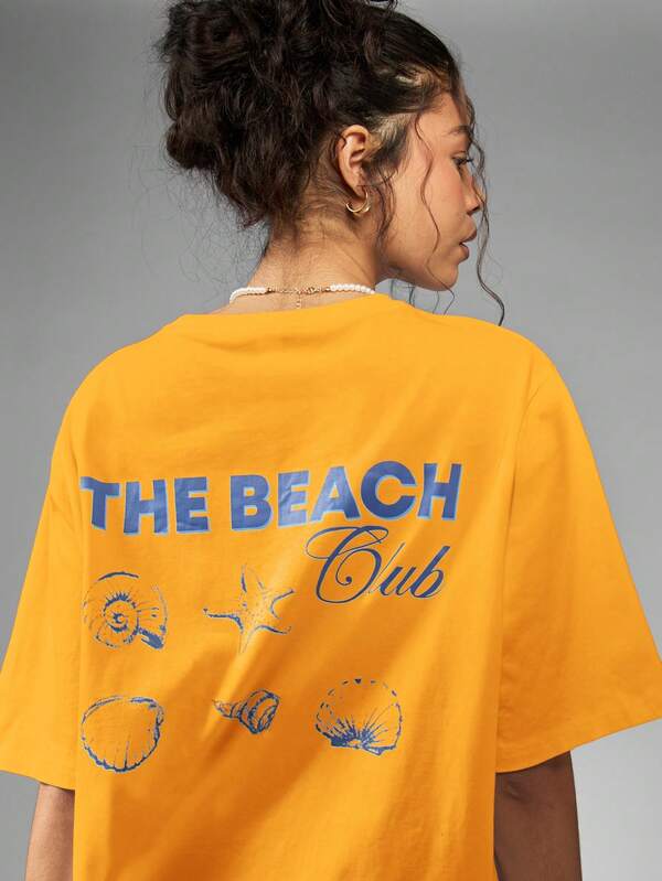 Missguided MISSGUIDED Oversized Shell Print Cotton Blend Casual T Shirt