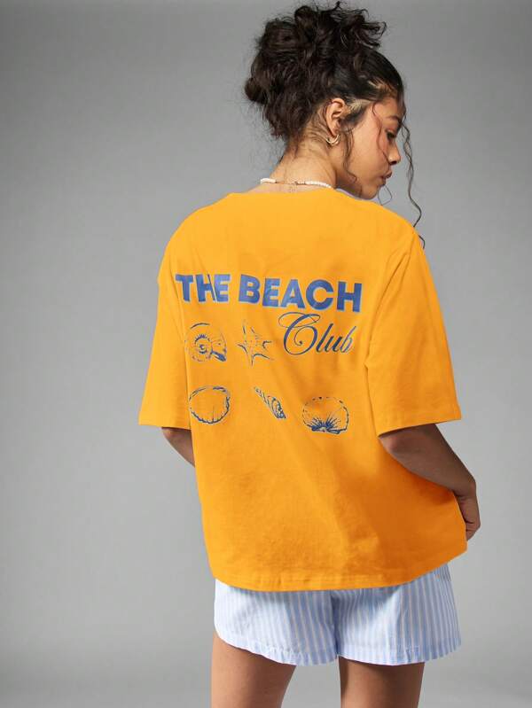 missguided MISSGUIDED Oversized Shell Print Cotton Blend Casual T Shirt