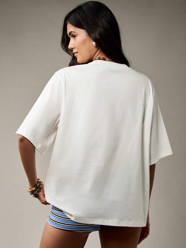 Missguided MISSGUIDED Oversized Shell Print Graphic Ocean Theme T-Shirt