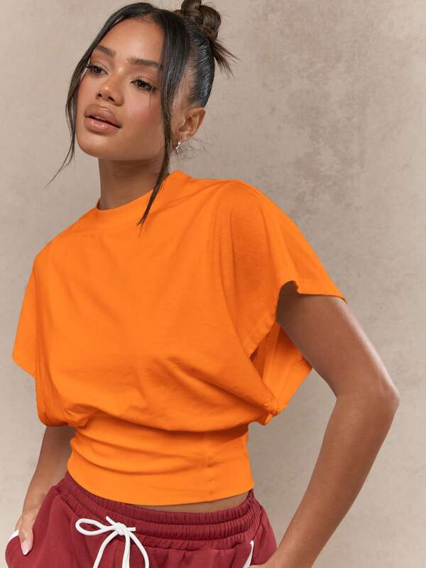 Missguided MISSGUIDED Oversized Short Sleeve Crop T-Shirt With Bubble Hem And Cinched Waist