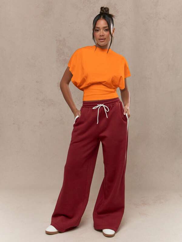 Missguided MISSGUIDED Oversized Short Sleeve Crop T-Shirt With Bubble Hem And Cinched Waist