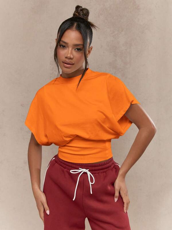 missguided MISSGUIDED Oversized Short Sleeve Crop T-Shirt With Bubble Hem And Cinched Waist
