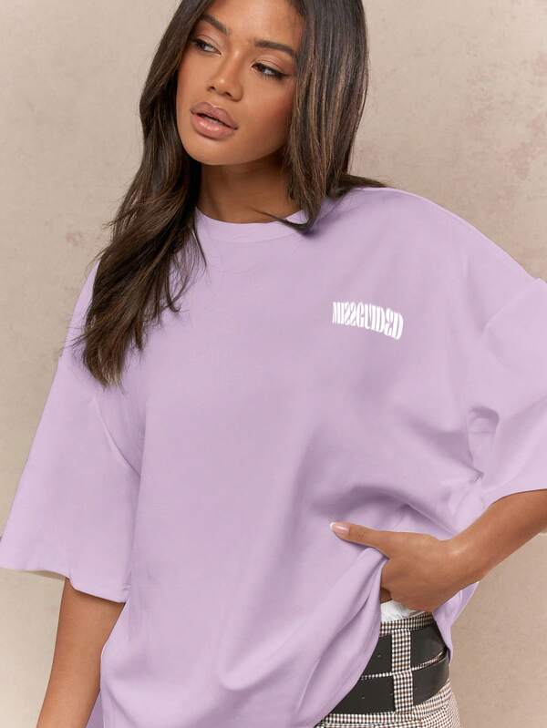 Missguided MISSGUIDED Oversized Short Sleeve Logo Casual Women T-Shirts