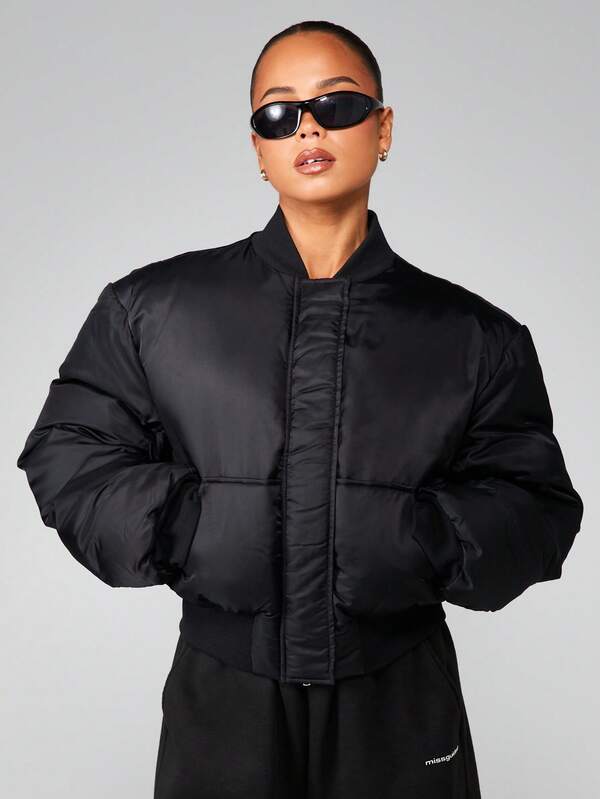missguided MISSGUIDED Oversized Shoulder Pad Bomber Jacket