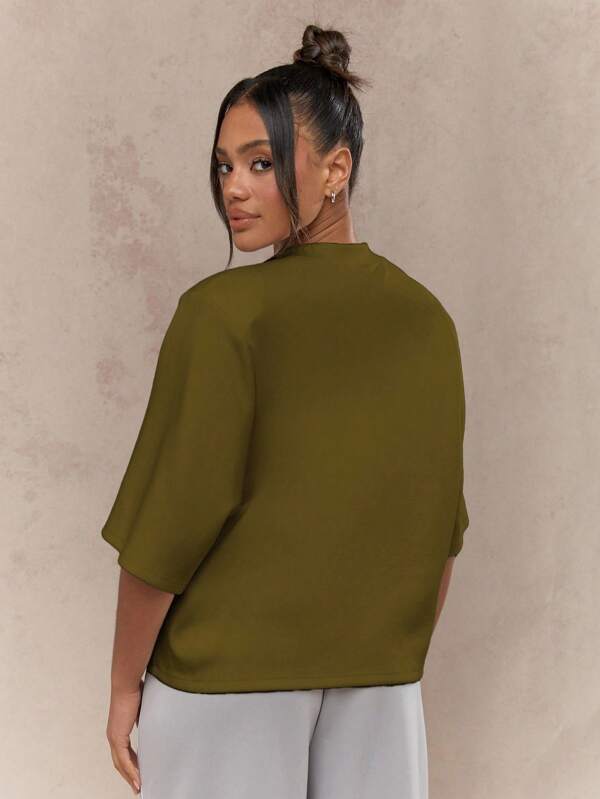 Missguided MISSGUIDED Oversized Shoulder Pad Mock Neck Scuba Material Long Sleeve T-Shirt