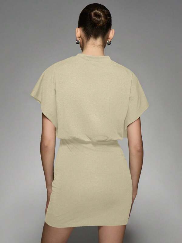 Missguided MISSGUIDED Oversized Shoulder Padded Ruched Waist Modern Minimalist Mini Dress