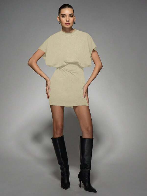 Missguided MISSGUIDED Oversized Shoulder Padded Ruched Waist Modern Minimalist Mini Dress