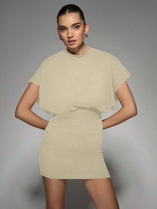 Missguided MISSGUIDED Oversized Shoulder Padded Ruched Waist Modern Minimalist Mini Dress