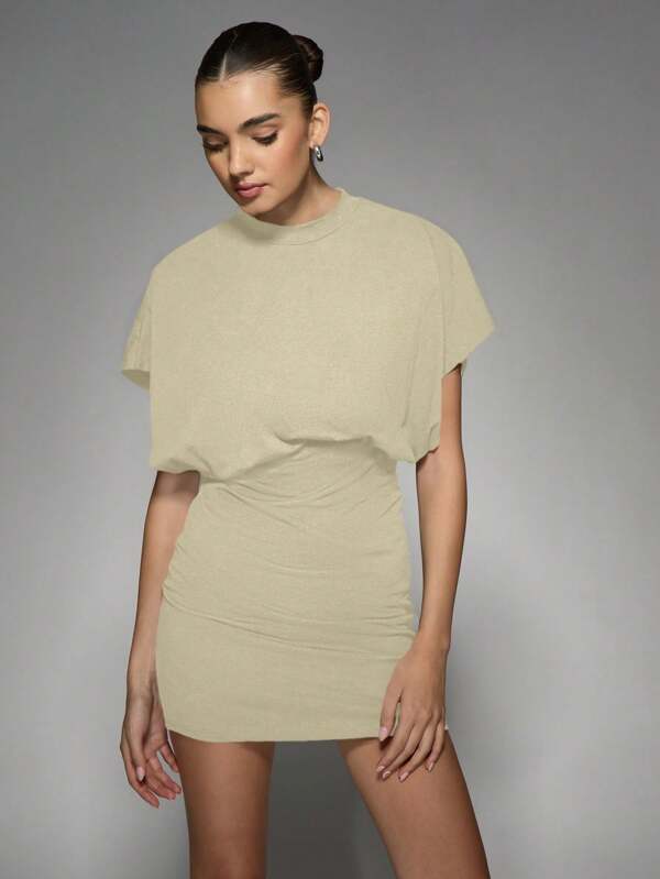 missguided MISSGUIDED Oversized Shoulder Padded Ruched Waist Modern Minimalist Mini Dress