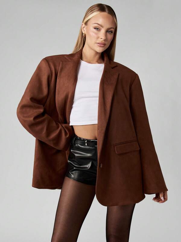 missguided MISSGUIDED Oversized Single Button Blazer With Padded Shoulders