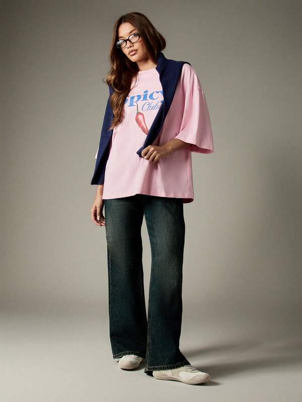 Missguided MISSGUIDED Oversized Spicy Club Print T-Shirt