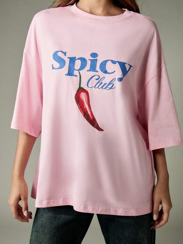 Missguided MISSGUIDED Oversized Spicy Club Print T-Shirt