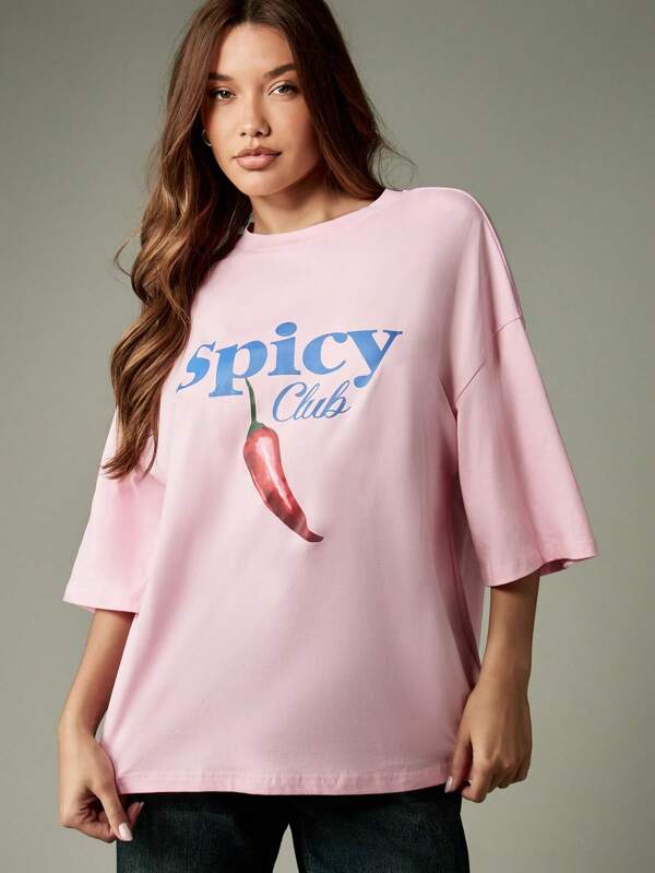 missguided MISSGUIDED Oversized Spicy Club Print T-Shirt