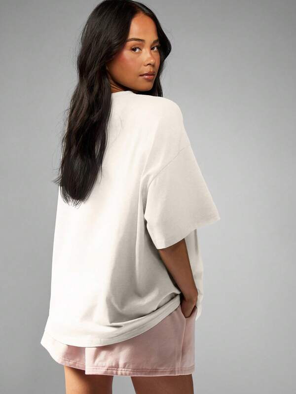 Missguided MISSGUIDED Oversized Statement Graphic T Shirt With Half Sleeves