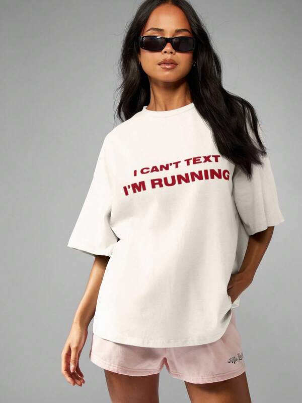 missguided MISSGUIDED Oversized Statement Graphic T Shirt With Half Sleeves