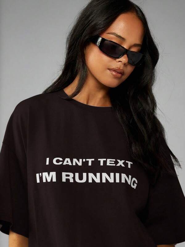 Missguided MISSGUIDED Oversized Statement T Shirt With Short Sleeves And Crewneck
