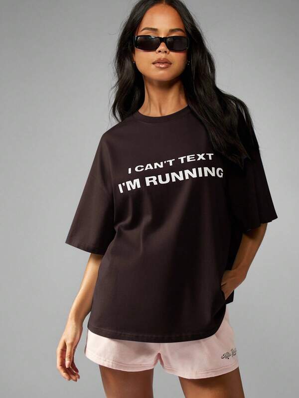 missguided MISSGUIDED Oversized Statement T Shirt With Short Sleeves And Crewneck