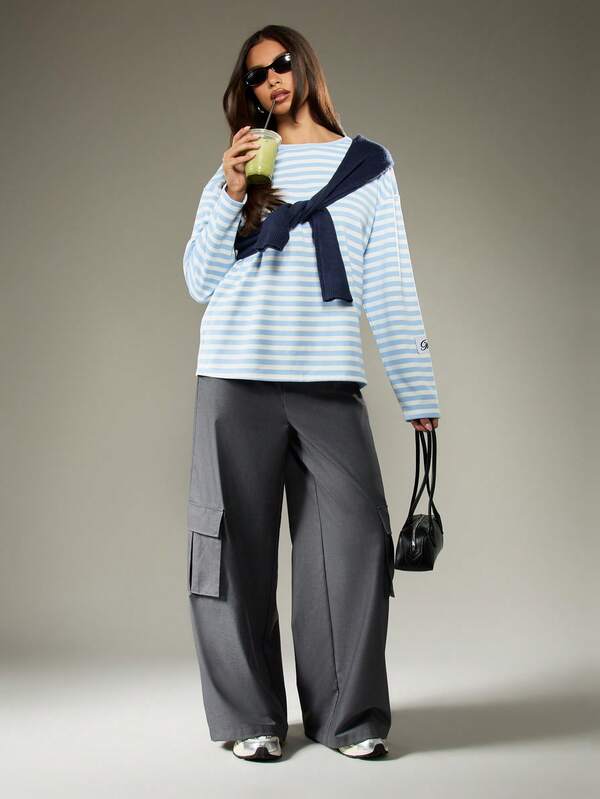 Missguided MISSGUIDED Oversized Stripe T-Shirt With Long Sleeves