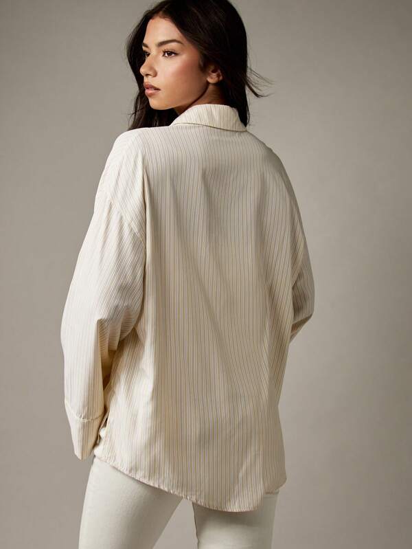 Missguided MISSGUIDED Oversized Striped Button Down Blouse With Bell Sleeves