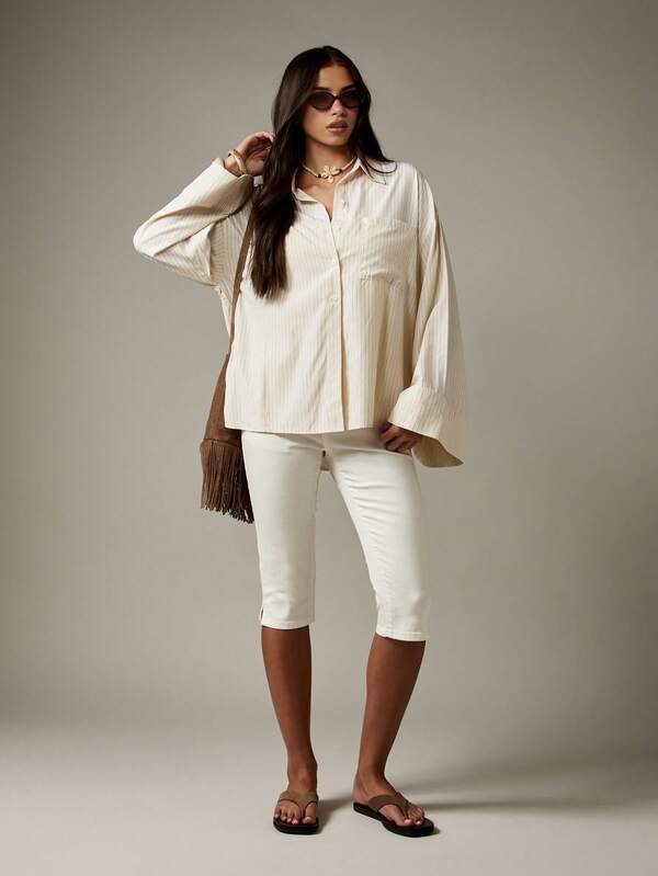 Missguided MISSGUIDED Oversized Striped Button Down Blouse With Bell Sleeves