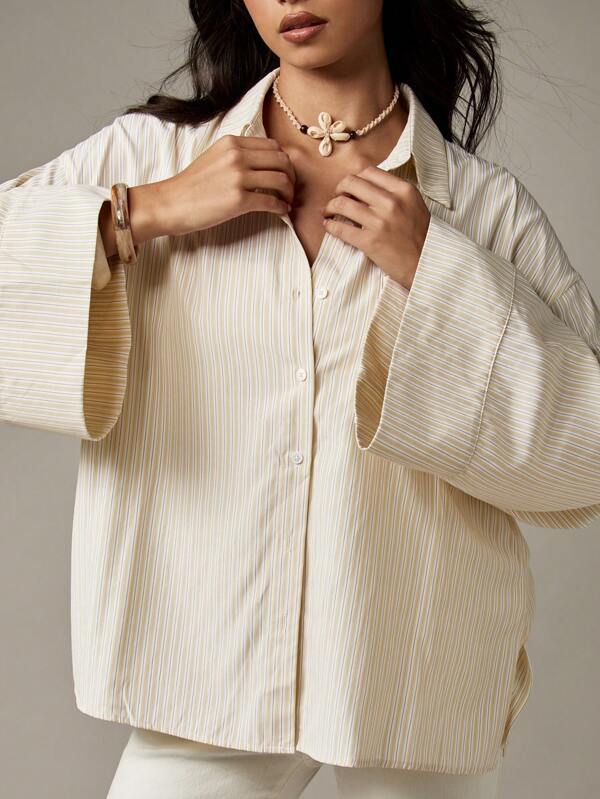 missguided MISSGUIDED Oversized Striped Button Down Blouse With Bell Sleeves