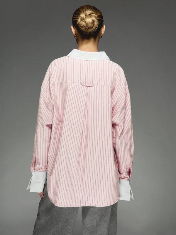 Missguided MISSGUIDED Oversized Striped Button Down Shirt Long Sleeve Women Tops