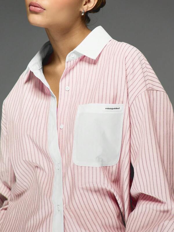 Missguided MISSGUIDED Oversized Striped Button Down Shirt Long Sleeve Women Tops