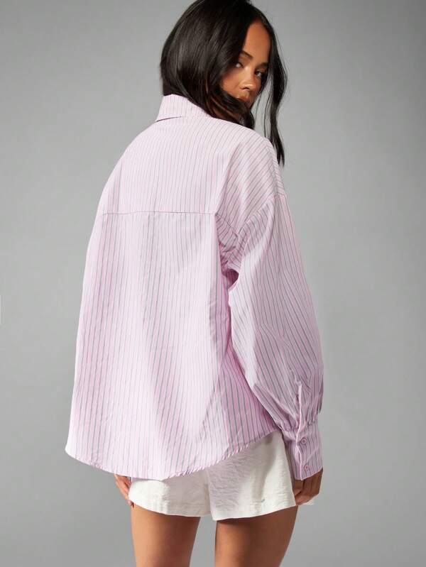 Missguided MISSGUIDED Oversized Striped Button Down Shirt With Pocket Detail