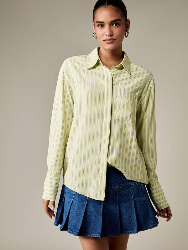missguided MISSGUIDED Oversized Striped Button Down Shirt With Collar