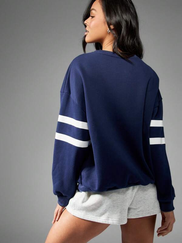 Missguided MISSGUIDED Oversized Striped Design Casual Pullover Sweatshirt