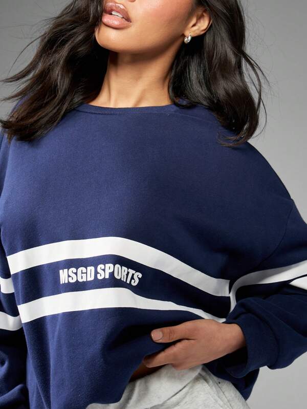 Missguided MISSGUIDED Oversized Striped Design Casual Pullover Sweatshirt