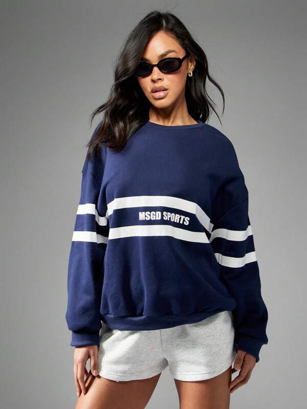 missguided MISSGUIDED Oversized Striped Design Casual Pullover Sweatshirt