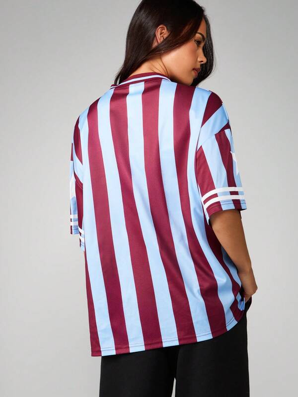 Missguided MISSGUIDED Oversized Striped Football Tee With Number