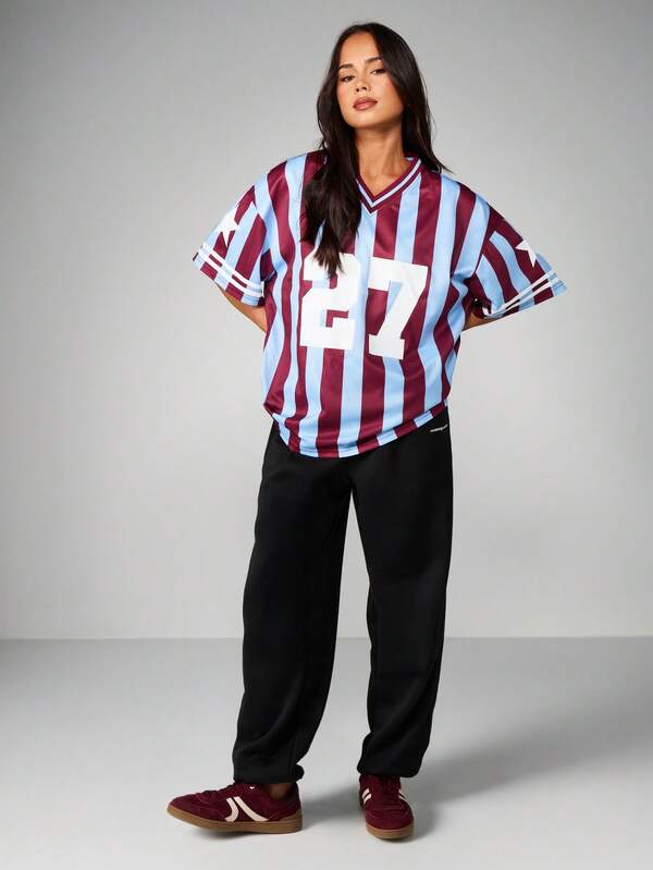 Missguided MISSGUIDED Oversized Striped Football Tee With Number